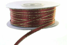 Satijn lint 3 mm bordeaux rood met goud lurex randje