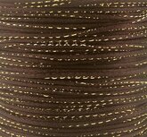Satijn koord 2 mm bruin met goud draad