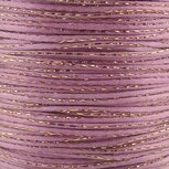 Satijn koord 2 mm lavendel met goud draad