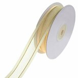 Organza satijn lint met goud lurex randje 25 mm ivoor