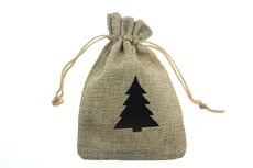 Jute zakjes 9.5 x 13.5 cm kerstboom zwart