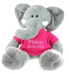 Geboorteknuffel olifant met naam en geboortedatum 