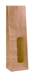 Kraft papier blokbodem zakje met langwerpig venster 5.5 x 3.5 x 17.5 cm