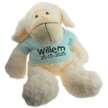 Geboorteknuffel schaap met naam en geboortedatum 