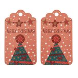 Kerst label 7 x 4.5 cm merry christmas kerstboom en sneeuw 10 stuk