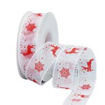 Organza lint 25 mm breed wit met rood kerst opdruk