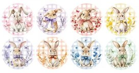 Ronde stickers geruit paashaas mix 10 stuks