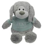Geboorteknuffel hond grijs met naam en geboortedatum 