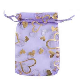 Organza zakjes lavendel met gouden hartjes