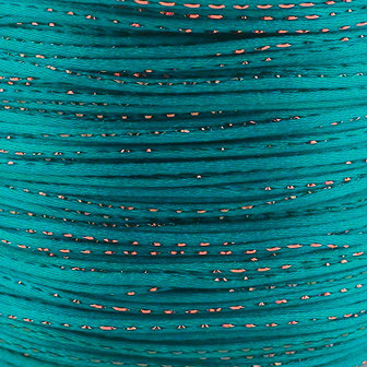 Satijn koord 2 mm aqua met goud draad