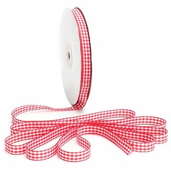 Geruit lint rood 1.2 cm breed