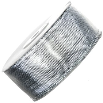 Lint met ijzerdraad zilver metallic 3.8 cm breed