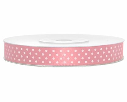 Satijn lint 25 mm roze met witte stippen