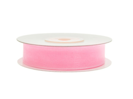 Organza lint 1 cm breed roze 32 meter rol