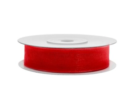 Organza lint 1 cm breed rood 32 meter rol