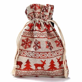 Katoenen zakjes kerst print rood metalic