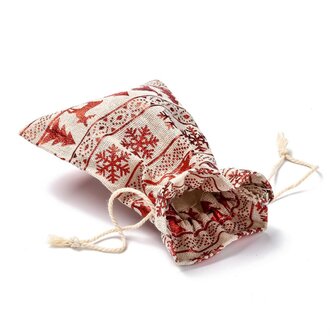 Katoenen zakjes kerst print rood metalic