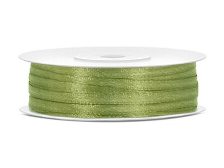 50 meter rol satijn lint 3 mm breed saliegroen