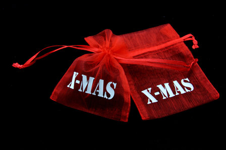 Organza zakjes rood x-mas 7.5 x 10 cm