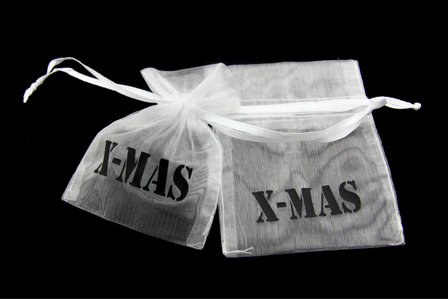 Organza zakjes wit met zwart x-mas