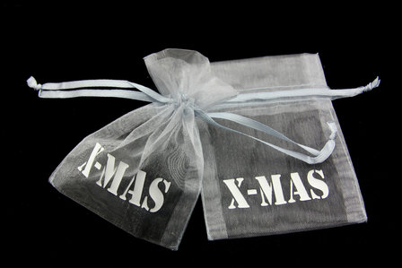 Organza zakjes zilver met wit x-mas