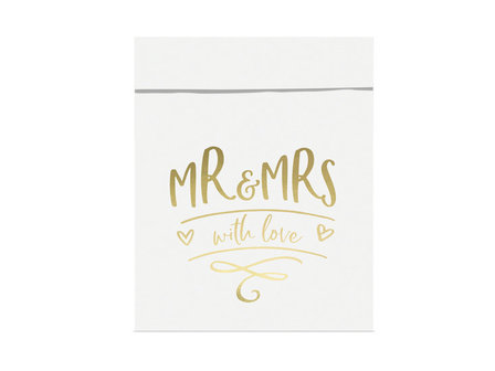 Wit papieren zakjes metalic opdruk MR &amp; MRS 6 stuks