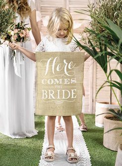 Jute banner here comes the bride