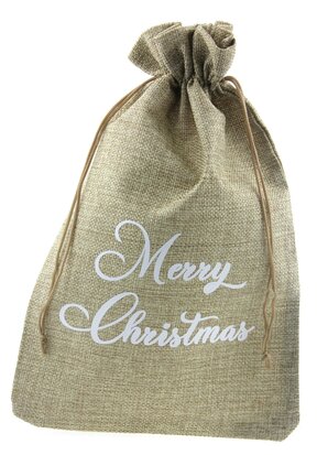 Jute zakje 20 x 30 cm merry christmas wit