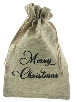 Jute zakje 20 x 30 cm merry christmas zwart