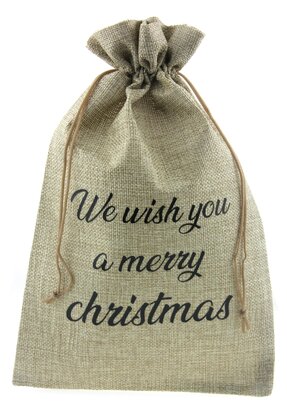 Jute zakje 20 x 30 cm we wish you a merry christmas zwart