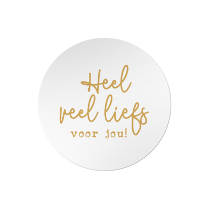 Ronde stickers veel liefs voor jou wit goud metalic tekst 10 stuks