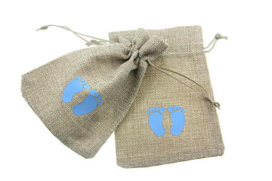 Jute zakjes babyvoetjes blauw