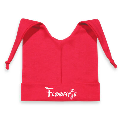 Babypuntmutsje fuchsia met naam maat 50-56