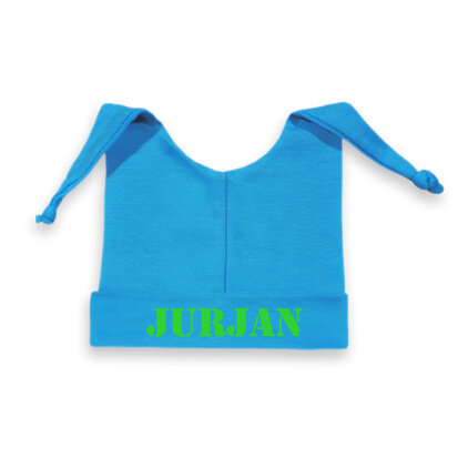 Babypuntmutsje aqua met naam maat 50-56