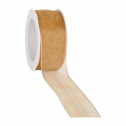 Organza lint goud met ijzerdraad 38 mm breed