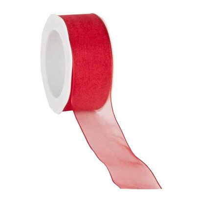 Organza lint rood met ijzerdraad 38 mm breed