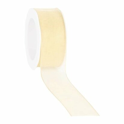 Organza lint ivoor met ijzerdraad 38 mm breed