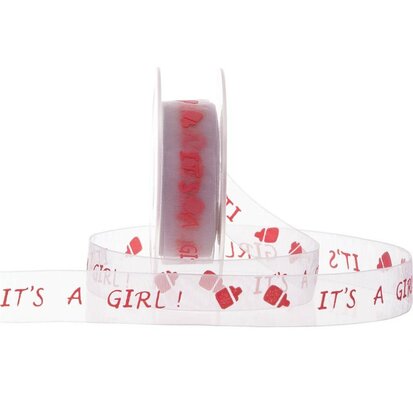 Organza lint wit it's a girl 23 mm breed