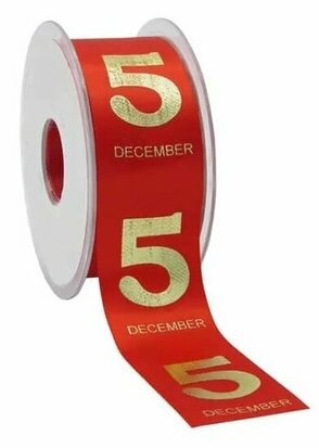 Satijn lint 5 december met goud bedrukking 38 mm breed 5 meter