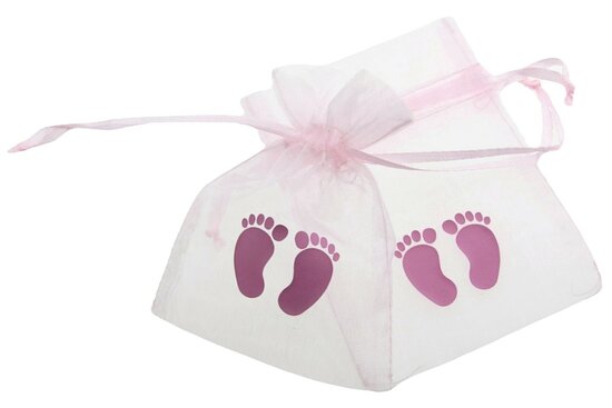 Organza zakjes roze met babyvoetjes 