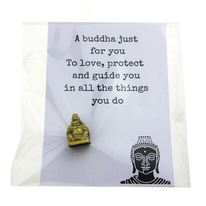 Gelukszakje kaart wit a buddha just for you met 3 cm boeddha