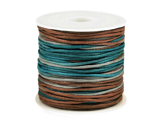 Waxkoord 1 mm kleurverloop NR 2  blauw, off-white, bruin, zwart