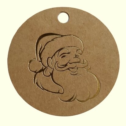 Kraft label rond goud metallic kerstman