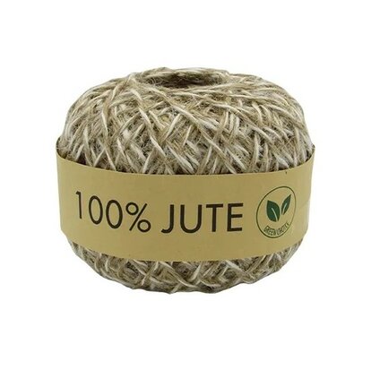 Jute touw 2 kleurig ivoor-naturel 1.5 mm dikte 100 meter bol