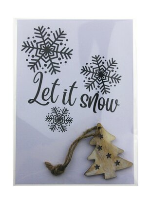 Kaart let it snow met houten hanger