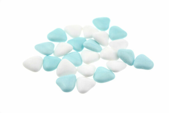 Bruidssuiker mini hartvorm licht blauw wit