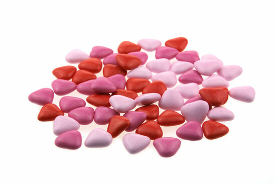Doopsuiker hartvormig mini mix fuchsia - licht roze - rood