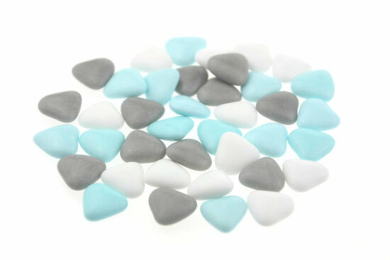Doopsuiker hartvormig mini mix wit - licht blauw - grijs