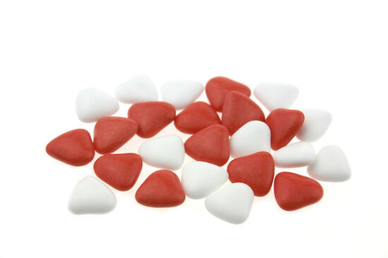 Doopsuiker hartvormig mini mix wit rood