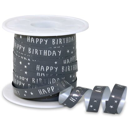 Krullint donker grijs happy birthday 10 meter